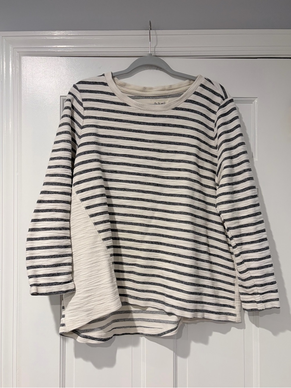 Per Se Sport Striped Terry Knit Tunic Top 1X White Gray Long Sleeve